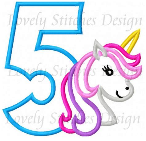 Unicorn Number 5 Applique Machine Embroidery Design NO 0648 Etsy