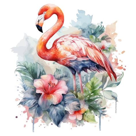 Dessin Anim Mignon Flamant Rose Dans Un Style Aquarelle Vecteur Premium