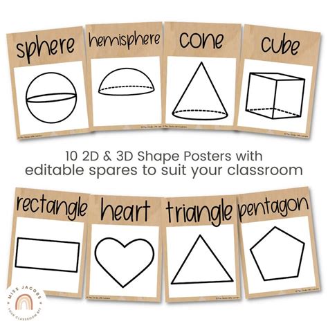 Modern Boho Rustic 2d And 3d Shape Posters Neutral Classroom Etsy