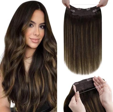 Laavoo Wire Hair Extensions Human Hair Dark Brown Balayage