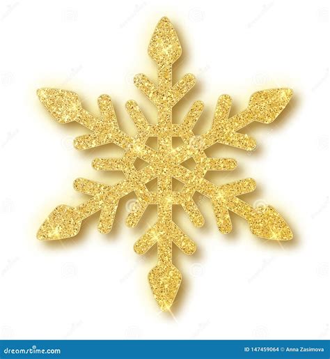 Gold Glitter Texture Snowflake Isolated On White Background Vector