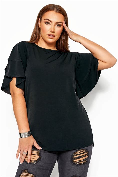 Limited Collection Black Flared Angel Sleeve Top Yours Clothing