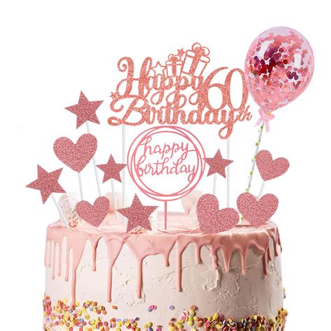 Buy Happy 60th Birthday Cake Topper Rose Gold 60th Birthday Cake