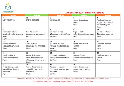 MENÚ COMEDOR NOVIEMBRE 2023 CEO Príncipe Felipe