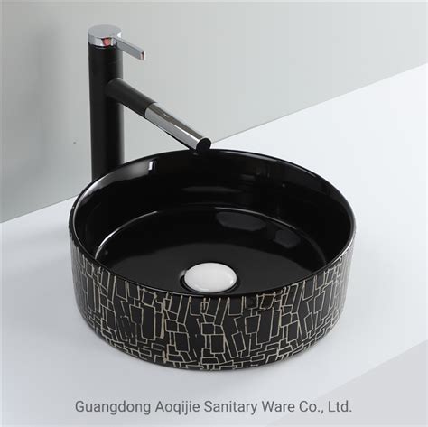 Chaozhou Factory Geometric Patterns Ceramic Basin Glossy Black Color