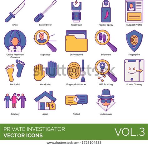 Private Investigator Icons Including Knife Screwdriver Stock Vector