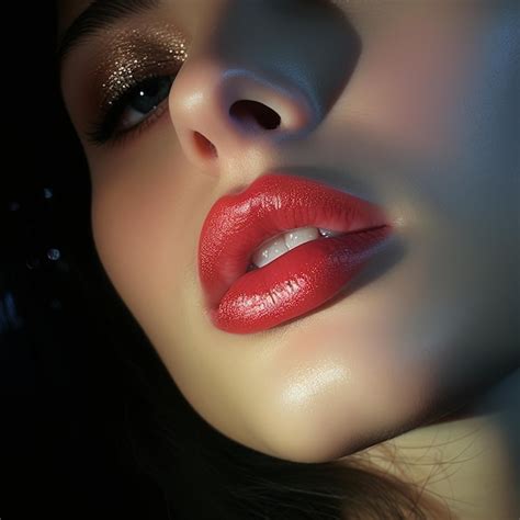 Una Mujer Con Un Labio Rojo Y Un Labio Brillante Foto Premium