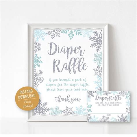 Winter Diaper Raffle Sign Winter Wonderland Baby Shower Invitation