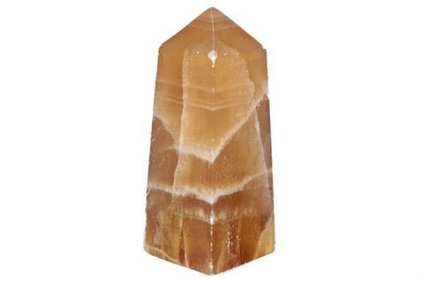 4 Polished Banded Honey Calcite Obelisk 217042 For Sale