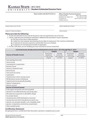 Fillable Online K State Student Estimated Income Form Fax Email Print