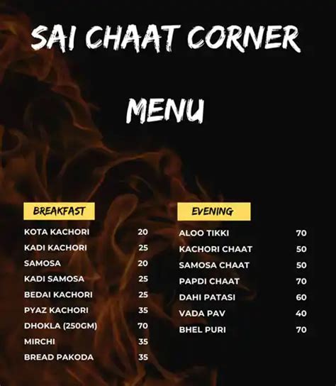 Menu Of Sai Chaat Corner Mansarovar Jaipur