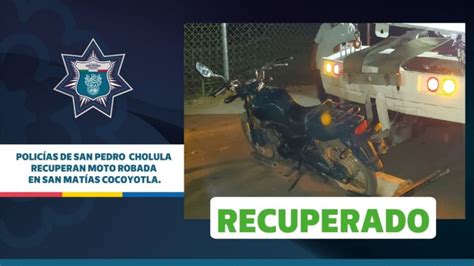 Policías de San Pedro Cholula recuperan moto robada en San Matías Cocoyotla