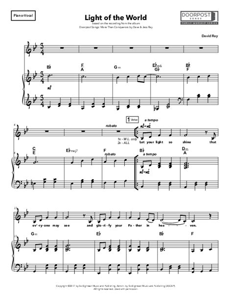 Light Of The World Sheet Music PDF (Doorpost Songs / Dave and Jess Ray ...