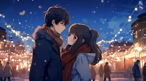 Free AI Image | Beautiful anime couple on new year's eve