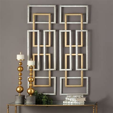 Pieces Big Metal Wall Decor Set Modern Gold Silver Rectangle Art