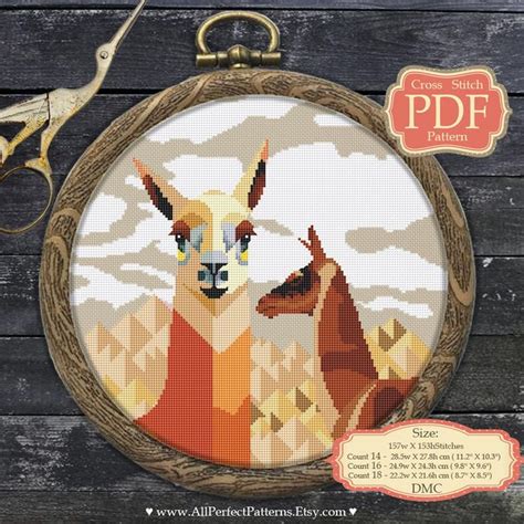 Llama Alpaca Poly Art Cross Stitch Pdf Pattern Modern Etsy Canada