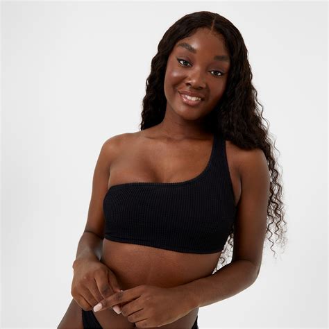 Jack Wills Crinkle Asymmetric Bikini Top Black Sportsdirect