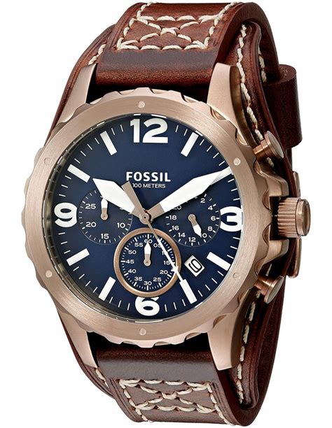 Fossil Nate Chronograph Blue Dial Brown Leather Strap Watch For Men