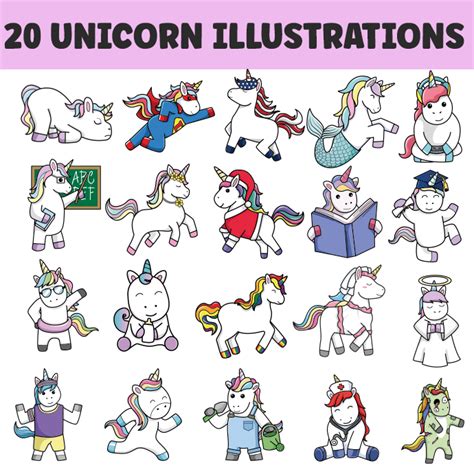 Unicorn Illustrations Bundle Masterbundles