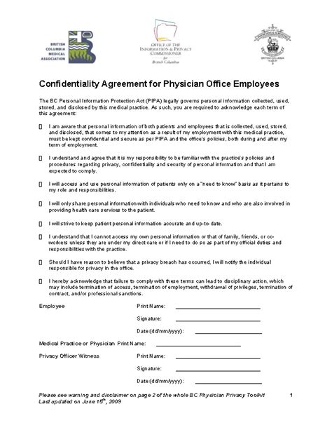 Confidentiality Agreement For Medical Physician Example Pdfsimpli