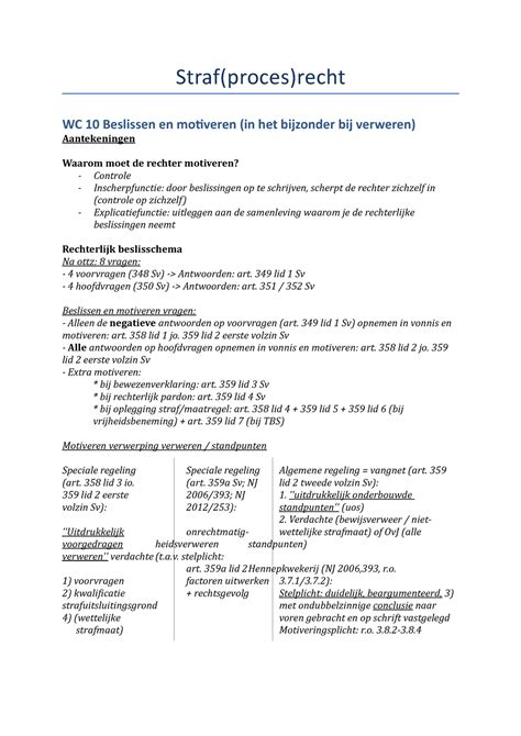 Straf Proces Recht Werkcollege Straf Proces Recht Wc