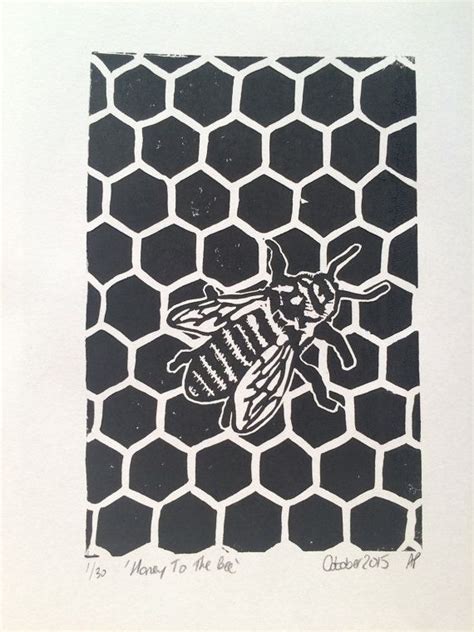 Honey To The Bee Linocut Print Linocut Prints Linocut Print