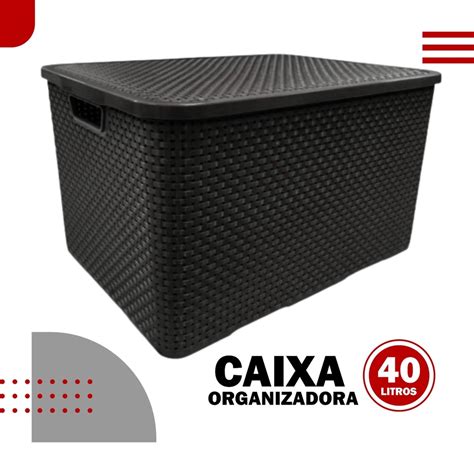 Caixa Organizadora Empilhável Rattan Tampa 40 Litros Grande