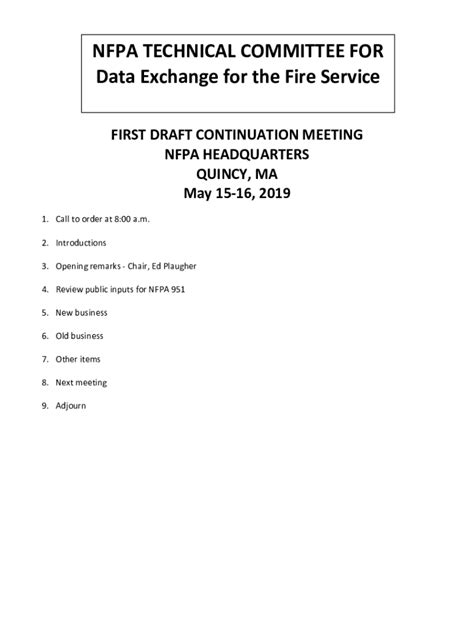 Fillable Online NFPA TECHNICAL COMMITTEE FOR Data Exchange For The