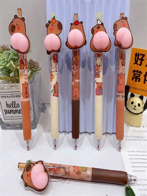 6 Pieces Set Of Random Kawaii Capybara Cartoon Butt Mechanical Gel Pen