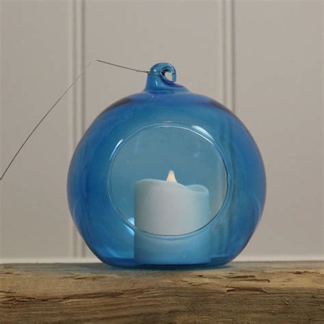 Glass Hanging Bauble Tealight Holder In Blue By Gradman Tea Lights Tea Light Holder Tea