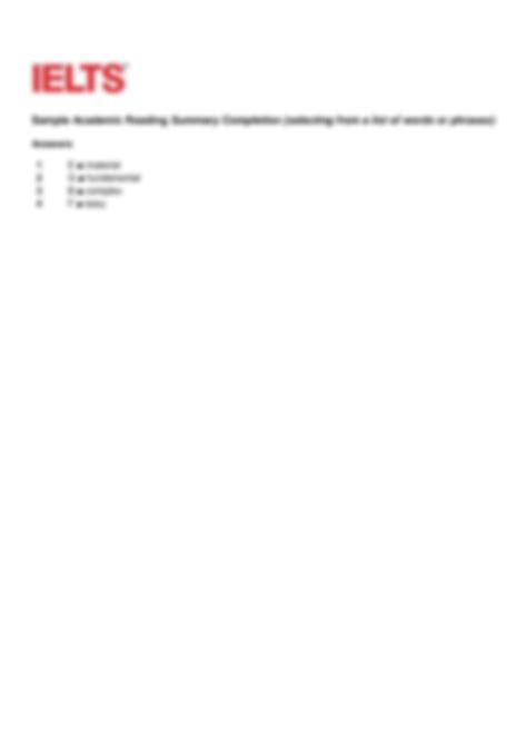 Solution Academic Reading Sample Task Summary Completion Selecting