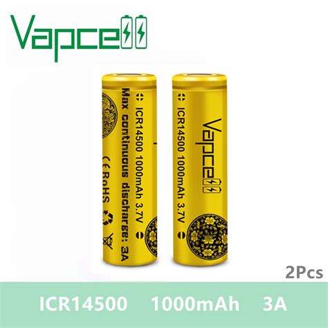 2pcs Vapcell 14500 Battery 1000mah 3A Mini Lithium Grandado