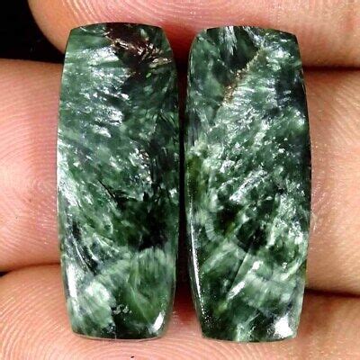 16 80Cts Natural Seraphinite Cushion Pair Cabochon Loose Gemstone