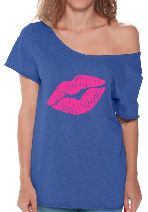 Retro 80s Neon Hot Pink Lips T Shirt Off Shoulder T Shirt 80s Party Tee