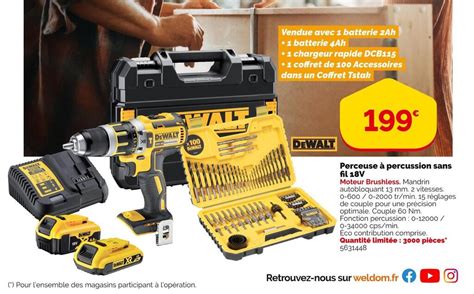 Promo Dewalt perceuse à percussion sans fil 18v chez Weldom