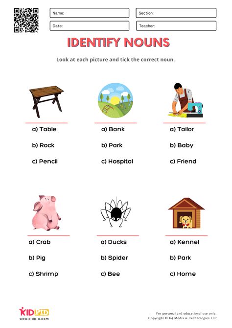 Nouns Identifying Worksheet Identifying Nouns Worksheet For