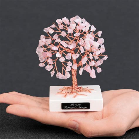 Rose Quartz Tree Of Life Love Stone Tree Engraved Crystal Etsy