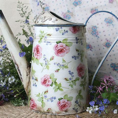 Galvanized Watering Can Watering Can Decoupage Forger Me Not And Rose