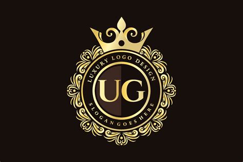 UG Initial Letter Gold Calligraphic Feminine Floral Hand Drawn Heraldic