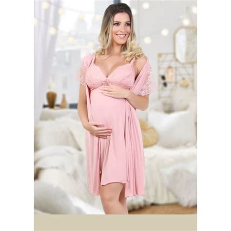 kit conjunto camisola e robe amamentação gestante luxo promoção 100