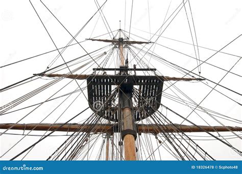 Mast Rigging And Sails Of Replica 14th Century British Sailing Vessel