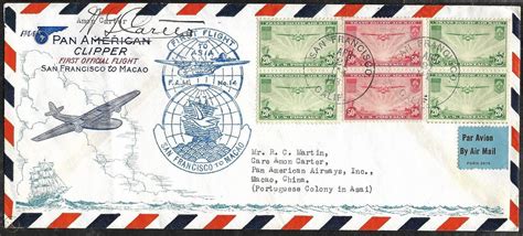 1937 Ff Clipper Cover San Francisco To Macao Signed By Publisher Amon