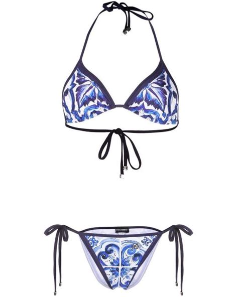 Dolce Gabbana Maiolica Print Triangle Bikini In White Lyst Canada