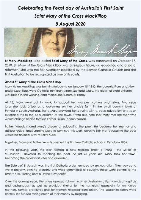 Celebrating The Feast Day Of Australia S First Saint Saint Mary Of The