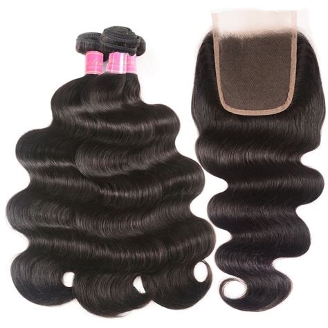 Julia Hair Peruvian Virgin Hair Body Wave Lace Closure With 3 Bundles