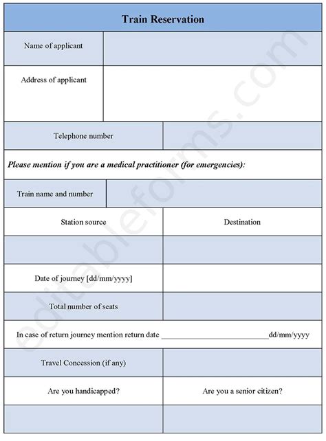 Train Reservation Form Editable Pdf Forms