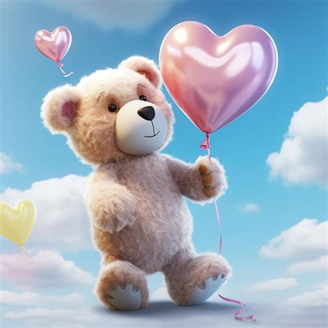 Premium AI Image | a teddy bear holding a heart shaped balloon with a ...