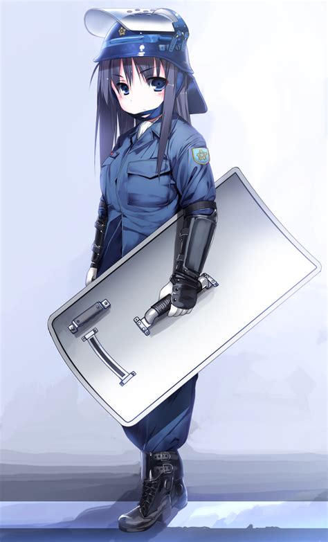 Safebooru 1girl Black Hair Blue Eyes Chin Strap Helmet Highres Long Hair Looking At Viewer