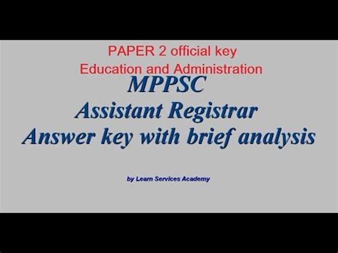 Mppsc Assistant Registrar Paper Official Answer Key Education And