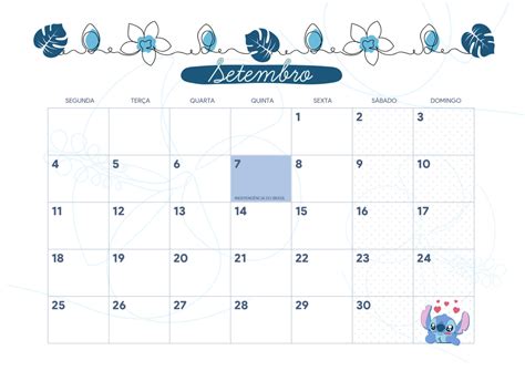 Calendario Mensal Stitch Setembro Fazendo A Nossa Festa